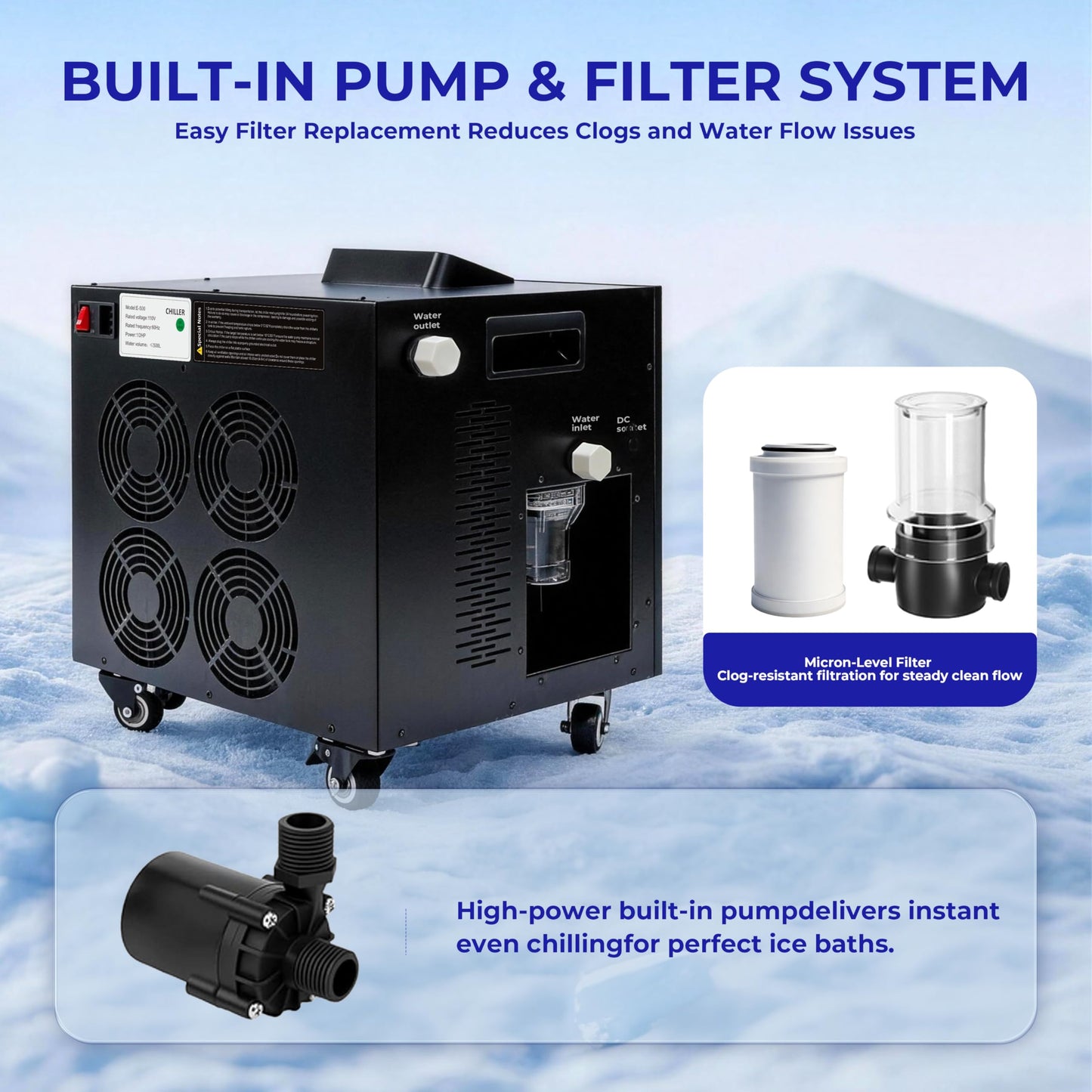 EONIX Upgraded 1/2 HP Cold Plunge Chiller,Ice Bath Water Chiller for Cold Plunge Tubs,Built-in Filter & Water Pump, Insulated Hoses,Quiet Operation,Ice Bath Chiller for Cold Therapy Recovery AC 110V