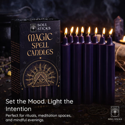 SOUL STICKS Protection Magic Spell Chime Taper Candles Deep Purple 20 Pack - Colored Unscented Chime Candles for Altar, Rituals, Ceremonies, Meditation Witchcraft Supplies, Wiccan, Candles Clearance