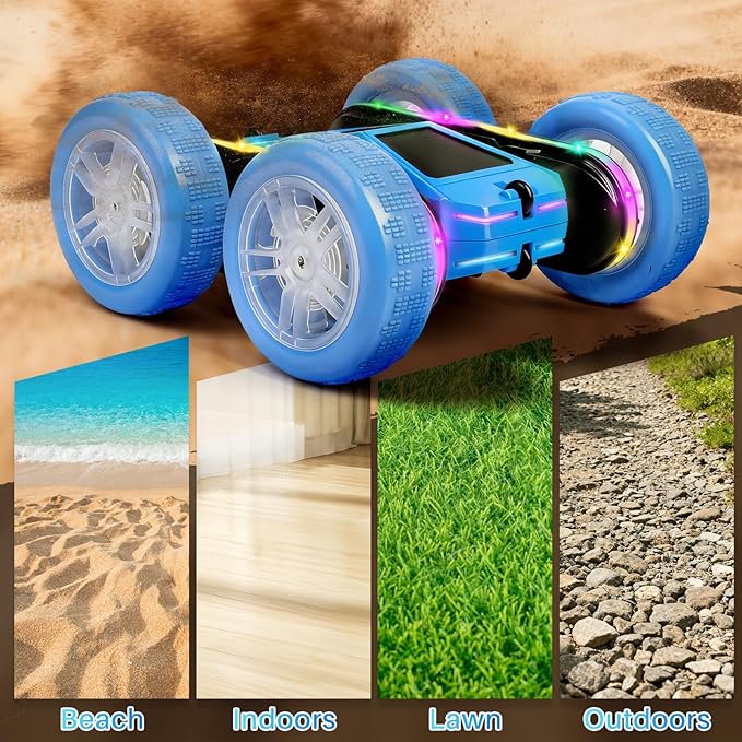 Remote Control Car Rc Cars Stunt RC Crawler Toys 4WD 360° Rotating with LED Light-Up Wheels &amp Remote Control for 6-12 for Boys Birthday Gift (Blue)