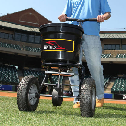 Brinly P20-500BHDF-A Push Spreader with Side Deflector Kit and Hopper Grate, 50 lb. Capacity - Flat Black