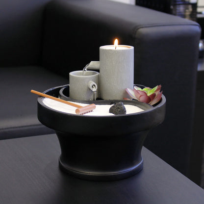 Nature’s Mark Relaxation Indoor Tabletop Water Fountain Zen Garden Combo Décor with Tealight Candle Holder, Succulents, and Accessories (6”H x 7”D) (Candle Not Included)