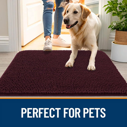 OLANLY Dog Door Mat - Absorbent Non-Slip Washable Chenille Mat for Muddy Paws | 35x24 Inches, Russet