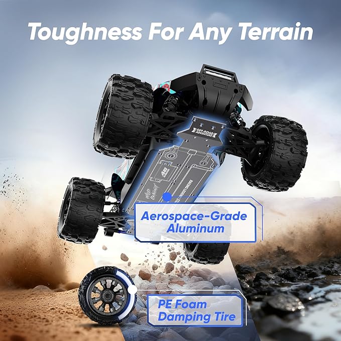 1/14 Brushless RC Cars Fast 50 mph4WD Waterproof All Terrain Truck with 2 Lipo Batteries and 25W Fast Charger4x4 Hobby MTR RC Truck with 3S Battery