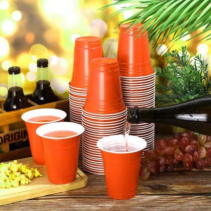 Sabary 100 Pack 12oz Plastic Cups Orange Graduation Heavy Duty Drinking Disposable Cups with Lines for Beverage Wedding Holiday Camping Barbecues Birthday Party Summer Outdoor Picnic
