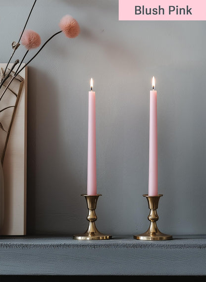 Homeology 12pk 10" Classic Taper Candles, Pink Shades, 7-8 Hours Long Burning, Unscented Tall Candlesticks