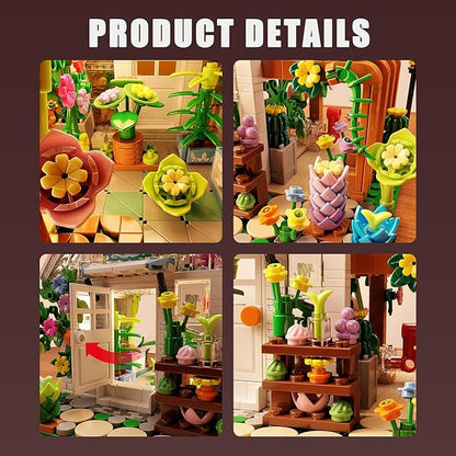 Flower House Building Set with Lights Garden House Building Toy Kits Compatible with Trend Creative Greenhouse Playset Christmas Birthday Gift for Adults or Girls 8-12 Years (719PCS)