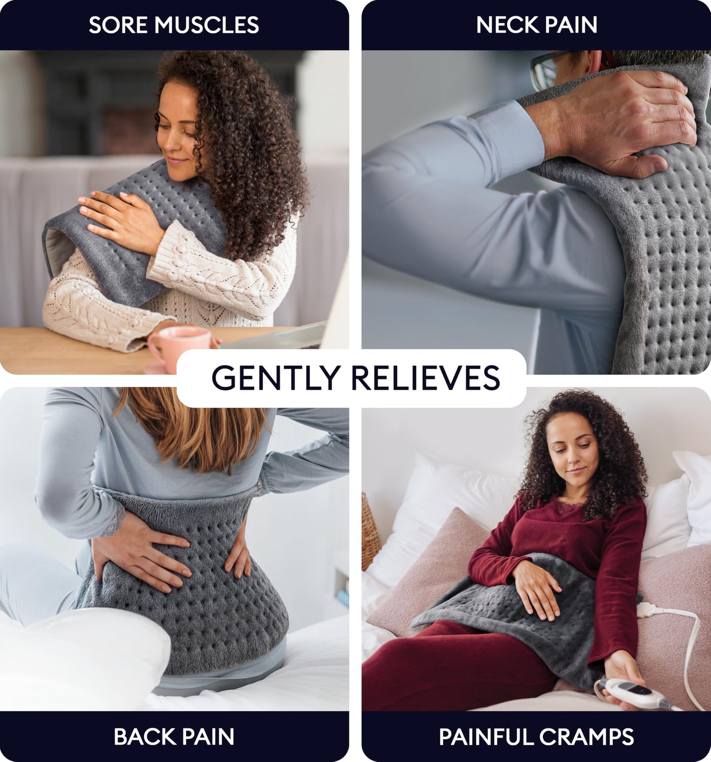 GENIANI Electric Throw - XL Electric Heating Pad for Back Pain & Cramps Relief, Birthday for Women Men Auto Shut Off, Machine Washable, Heat Pad for Neck & Shoulder, 12×24", Tabby Gray