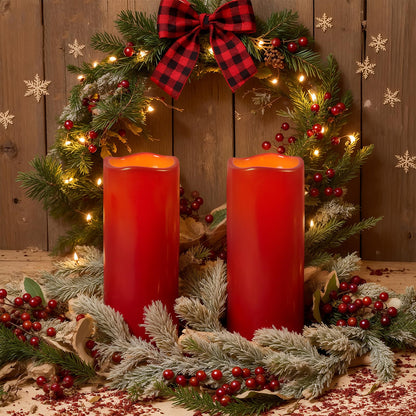 Homemory 4"x10" Burgundy Flameless Candles, Red Candles, Outdoor Waterproof Flameless Candles with Remote and Timers, Battery Operated LED Pillar Candles, Christmas Decor, Won't Melt Plastic, Set of 2