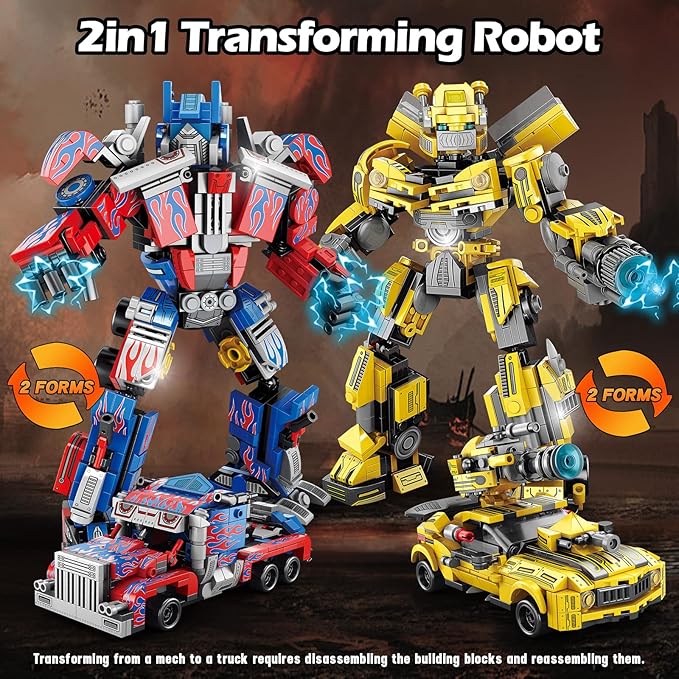 HIGH GODO Transforming Building Set 2in1 Transforming Robot and Truck Building Kit Cool Robots Gifts Toys for Teens Adults 14+ (879 PCS)