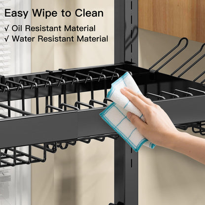 3 Tier Extra Large Stainless Steel Expandable Over The Sink Dish Drainer Drying Rack, Rust Proof Metal, Space Saving, Modern Black Big Capacity Extendable Plate Strainers Above Kitchen Counter