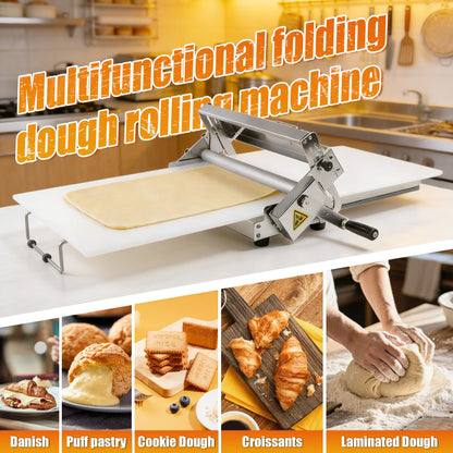 Folding Dough Sheeter (12")，Folding Dough Rolling Machine，Manual Dough Sheeter，Dough Sheeter Machine For Home，Stainless Steel Dough Machine With 55 Adjustable Thicknesses,(1 Scrolling Panel)