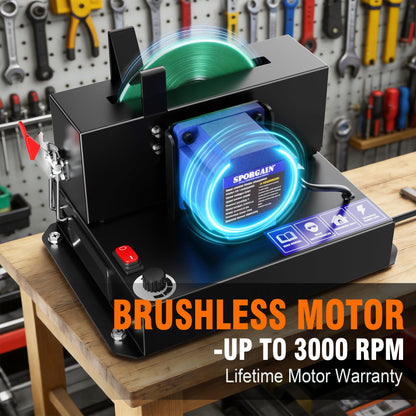 SporGain Lawn Mower Blade Sharpener, Brushless Motor 3000RPM Blade Grinder with Lifetime Motor Warranty, 7" Ceramic Wheel with 20 Sanding Discs for High Lift, Low Lift, Gator & Flat Blades