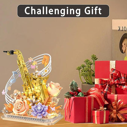 Mini Building Blocks Sets Flower Saxophone - 1000+PCS Musical Instrument Micro Building Bricks Kit Toy - Creative Ideals Collectible Architecture Decoration Gift for Adults(Saxophone Flower)