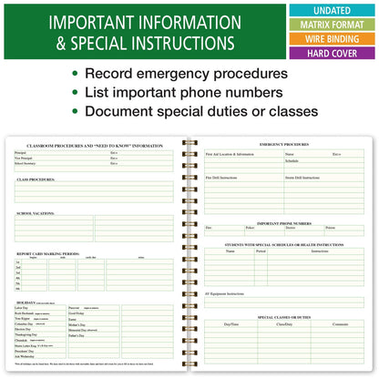 Elan Publishing Company HARDCOVER Combination Plan and Record Book: One efficient 8.5" x 11" book for lesson plans and grades combines W101 and R1010 with Bonus Clip-in Bookmark (Black Floral)