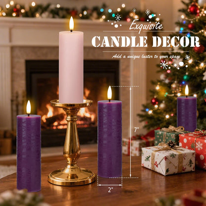 AFINETH Flameless Advent Candles Set of 4, Real Wax Advent Pillar Candles Battery Operated 9.6", Purple and Pink Christmas LED Candle for Wreath, Christ, Home, Church, Catholic Decoration