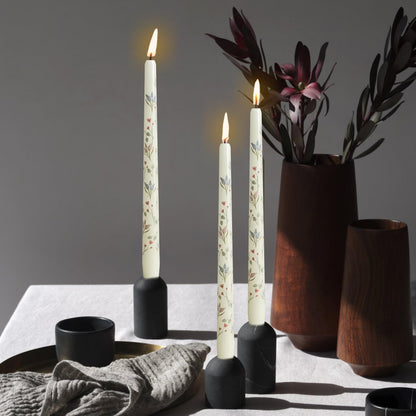 Hyacinth Printed Taper Candle Dripless Candles Sticks - 4 pcs Handmade White Taper Candle 10 inches Long Tapered Candles for Home Party Wedding Restaurant Holiday Decor