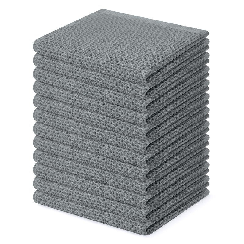 Homaxy 100% Cotton Waffle Weave Kitchen Dish Cloths, Ultra Soft Absorbent Quick Drying Dish Towels, 12 x 12 Inches, 12-Pack, Grey