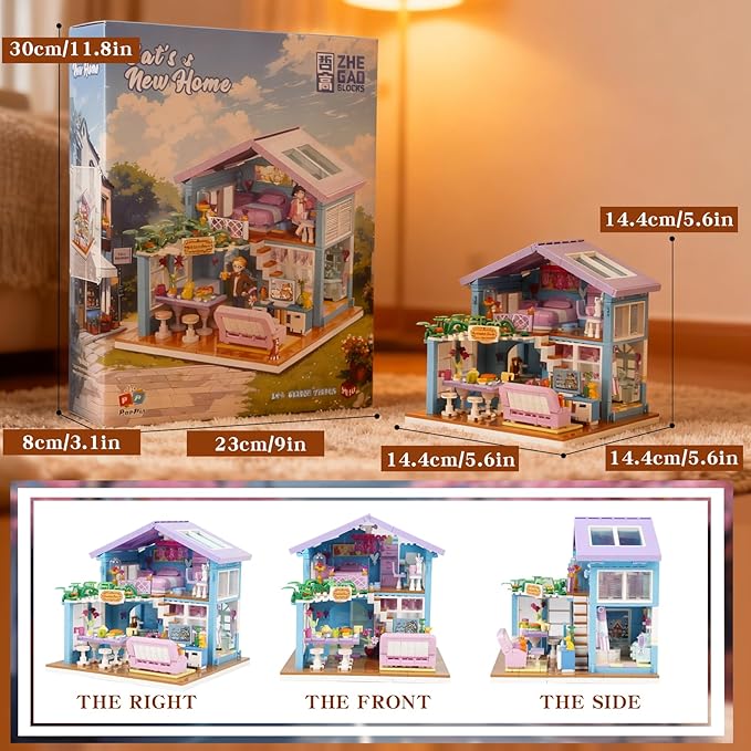 730PCS Pink Cat's House Building Blocks KitDream Villa Architecture STEM Toys Friends Building Set with LED LightUnique Educational Birthday Gift for 14+ GirlsBoys or Adults