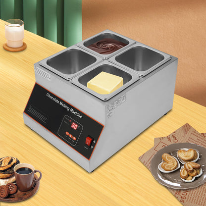 Electric Chocolate Melter 26.46 LB Capacity, Stainless Steel Chocolate Melting Machine with Digital Temperature Control, Commercial Chocolate Warmer for Bakery Catering (4 Pots)