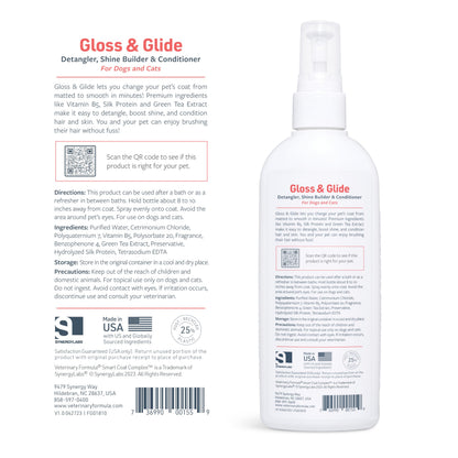Veterinary Formula Smart Coat Complex Gloss & Glide Detangler, 8 Fl oz – Shine Builder, Conditioner Spray for Dogs – Quickly Detangles Matted Hair – with Silk Protein and Antioxidants