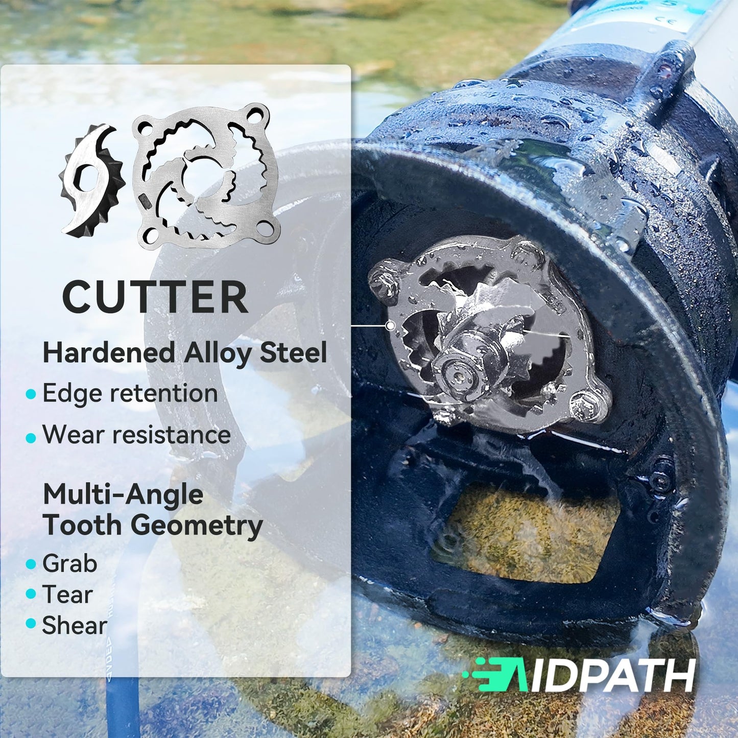 AIDPATH 1HP Submersible Sewage Grinder Pump, Stainless Steel Housing, 2" NPT Discharge - For 30"+ Deep Sewage Basins, Septic Tanks, 52.5ft Head 6076GPH Max Flow, 115V