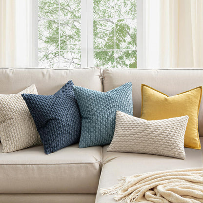 MIULEE Decorative Throw Pillow Covers - Soft Boho Striped Corduroy | 18x18 Inch Cream White Set of 2