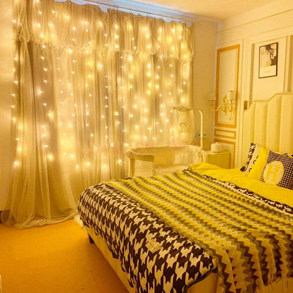 Hatstart 300 LED Twinkle Fairy Curtain Lights with Remote - 8 Lighting Modes, Hanging Warm String Light with USB Powered for Bedroom Wall, Wedding Backdrop and Christmas Party Window Decor