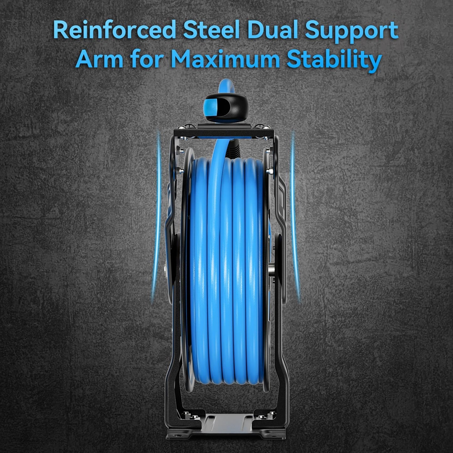 Retractable Air Hose Reel, 65ft x 3/8in Hybrid Air Hose (300PSI), Heavy Duty Compressor Hose Reel, Auto Rewind - Wall/Ceiling Mount for Workshops