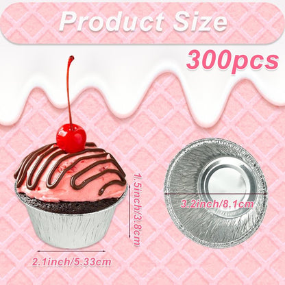 300 Pack Aluminum Foil Ramekin, Disposable Ramekins 4 Oz Aluminum Cupcake Size Perfect Baking Cups Aluminum Ramekins for Souffle & Creme Brulee Baking, Appetizer