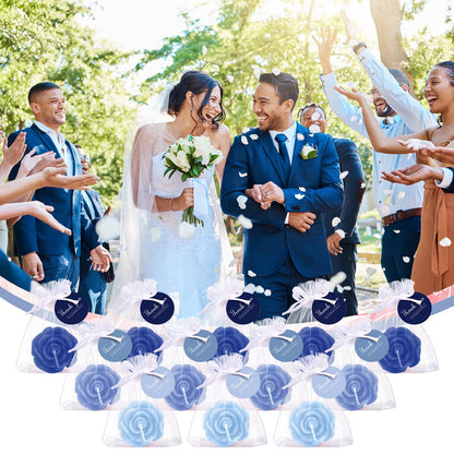 Treela 24 Set Flower Candles Wedding Favor for Guests Mini Blue Rose Shaped Tealight Candles for Return Gift Wedding Birthday Bridal Shower Housewarming Party
