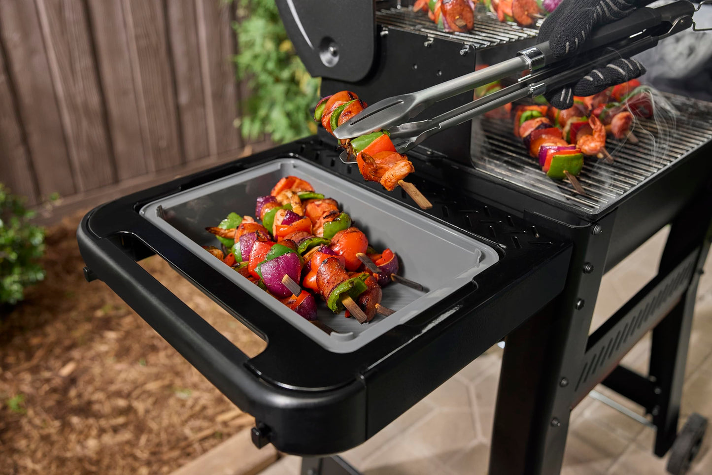Weber Works Pellet Side Table – Durable Steel Side Table with 2‑Sided Cutting Board, Fits Searwood™ & Smoque™