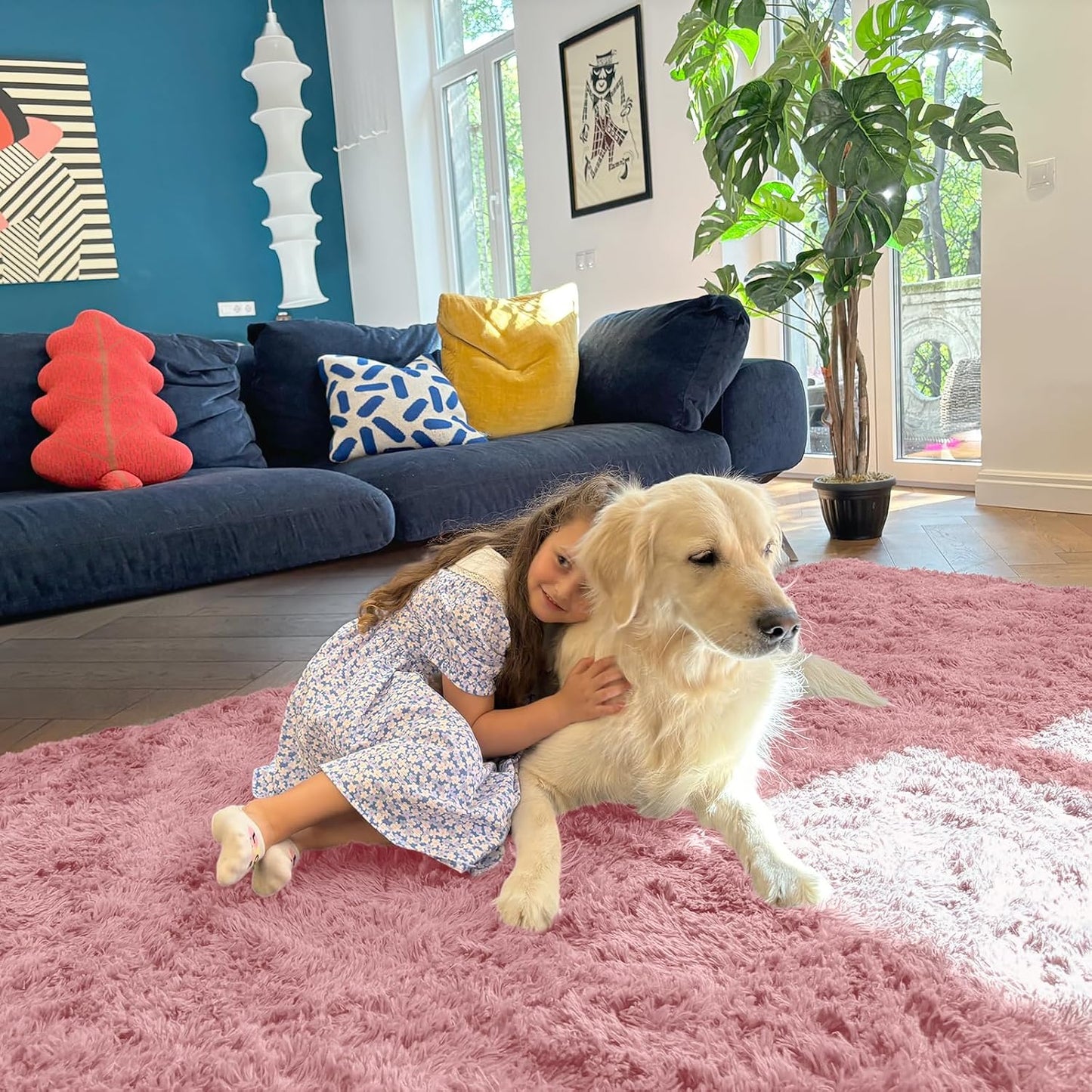 OLANLY Large Area Rug - Soft Fluffy Shaggy Carpet for Living Room & Bedroom | 6x9 ft, Pale Pink