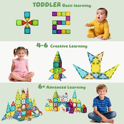 Magnetic Tiles for Kids 62PCS Magnatiles Building with Storage Bag Set Toddler Construction STEM Small Travel Tiles Micro Toys for Kid Ages 3 4 5 6 7 8 9 10 Preschool Boys Girls Birthday