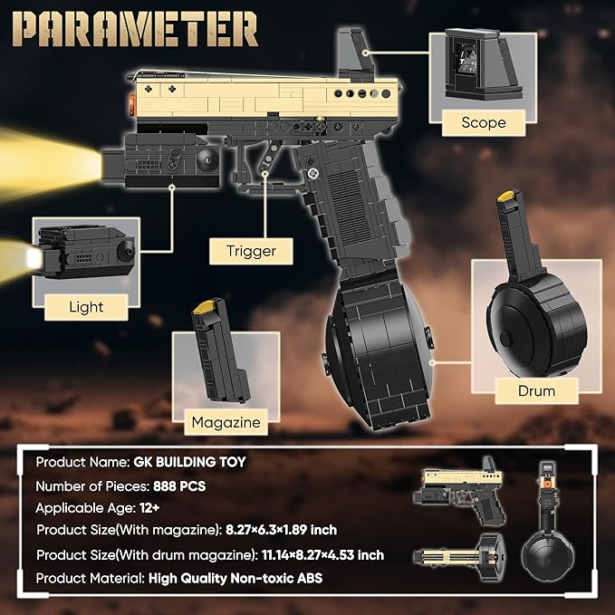 Model Gun Building Blocks Set Building Bricks Toy Guns Guns Buildings Toys for Boys Kids Adults Sniper Set Toy Pistol Model Kit for Military Fan