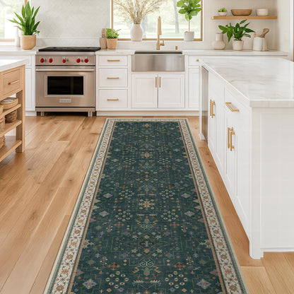 Regine Switzerland Dark Green Washable Runner Rug - Non-Skid 2'6"x10' for Hallway & Entryway Décor