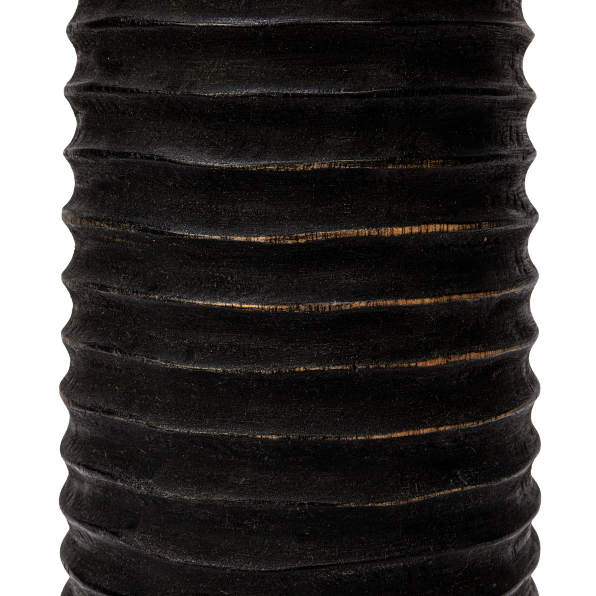 Bloomingville Round Hand-Carved Mango Wood Ribbed Candle Holder, Black (Holds 4 inches Pillar)