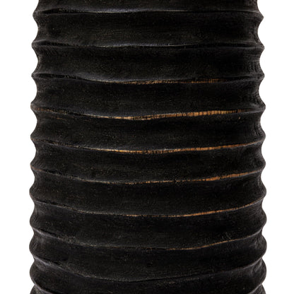 Bloomingville Round Hand-Carved Mango Wood Ribbed Candle Holder, Black (Holds 4 inches Pillar)