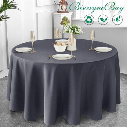 Biscaynebay Textured Fabric Round Tablecloths 90", Dark Grey Water Resistant Washable Table Cloths Circle Folding Table Covers Linen for Dining, Kitchen, Wedding, Parties, etc