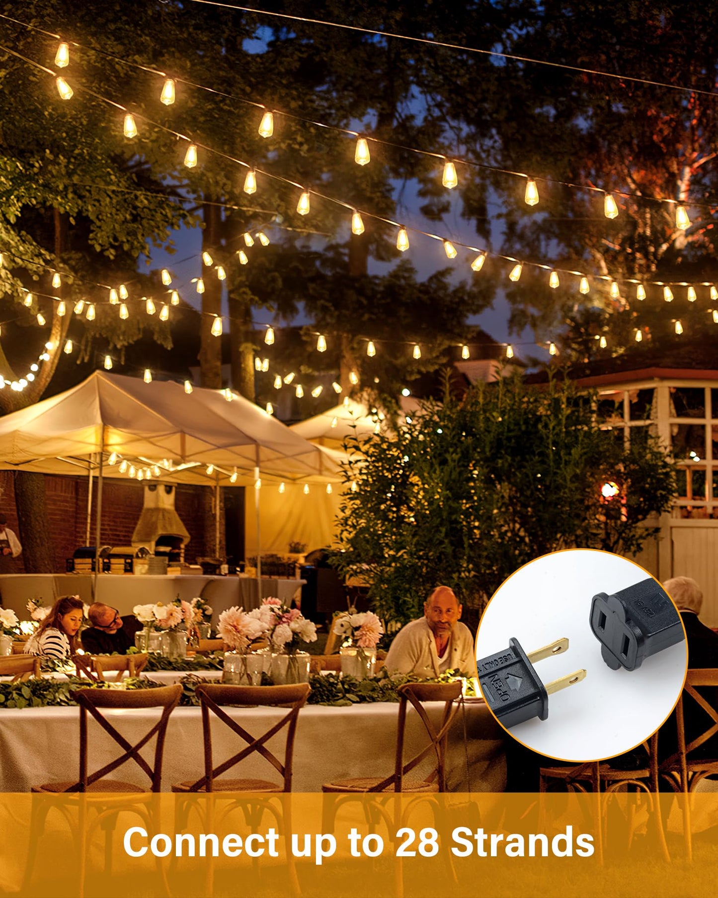Doukedge Outdoor String Lights Waterproof, 50FT Patio Lights with 26 ST38 Edison Bulbs (1 Sqare), Outside Hanging Decorative Lights for Porch, Blacony, Blackyard, Bistro, Garden, 2700K