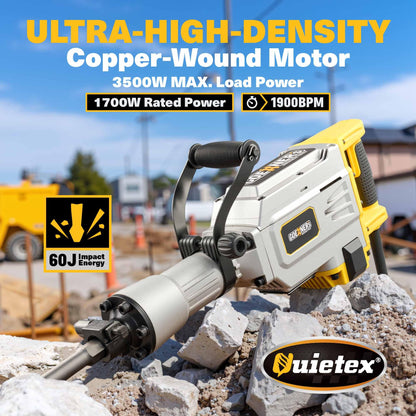 Demolition Jack Hammer Drill, MAX 3500W Jack Hammer Concrete Breaker 1900 BPM Heavy Duty Electric Jack Hammer, 60J Hammer Drill Chisel for Trenching and Breaking Holes