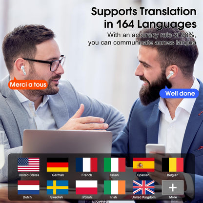 Csasan Ai Translation Earbuds Real Time,3-in-1 Buletooth 5.3 Translator Earbuds with 6 Translation Modes/164 Languages,No Subscription Required Translatior Headphones, Gray