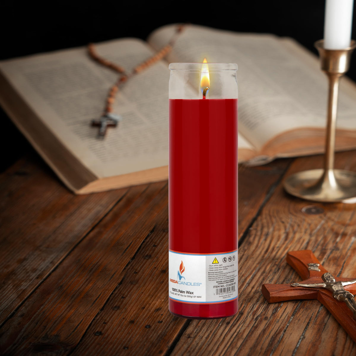Mega Candles 3 pcs Unscented Red Glass Container Devotional Prayer Candles, Shortening Wax Candle 2 Inch x 8 Inch, Sanctuary, Vigils, Prayers, Spiritual, Blessings, Religious, Altar, Remembrance