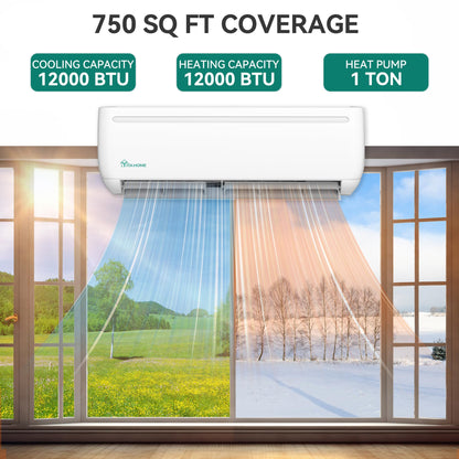YITAHOME 12000 BTU Mini Split Air Conditioner Heat Pump System, 20 SEER2 115V WiFi Enabled Inverter Ductless AC Cool Up to 750 Sq. Ft with Installation Kit, Pre-Charged Condenser, 1 Ton