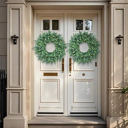 26'' Large Boxwood Wreath for Front Door, Porch, Window- Artificial Boxwood Leaves Greenery Outdoor Wreath for Home, Farmhouse Wall Decor- Spring, Summer, Fall, All Seasons (Green)