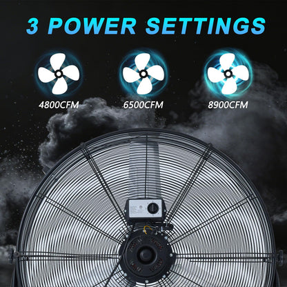 WARMLREC 24" Industrial Floor Fan, 8900 CFM High Velocity Drum Fan with 3 Speeds, Portable Heavy Duty Industrial Fan for Warehouse, Workshop, Factory, Commercial, Residential and Greenhouse Black