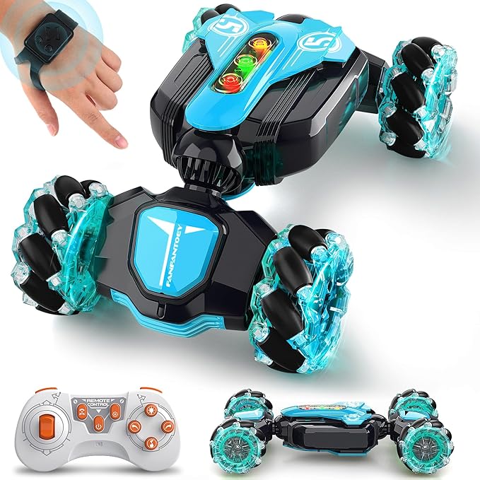 Gesture Sensing Remote Control Stunt Car - Boys Toys Age 6-8-12 4WD Hand Controlled RC Twist Car with Light &amp Music Cool Birthday Presents and Ideas Gifts for Kids Age 3 4 5 6 7 9 10 11 12 Years