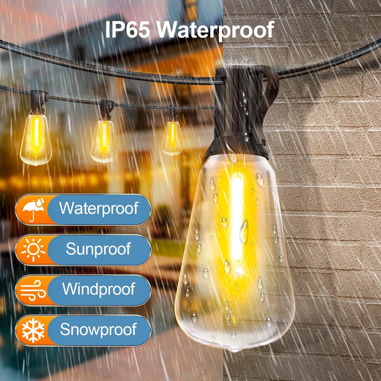 Outdoor String LED Patio Lights - 100Ft 30M Outside Waterproof Light with Remote Dimmable ST38 Shatterproof Bulb Connectable Hanging Outdoor Electric Lighting for Backyard Yard Gazebo Porch Party