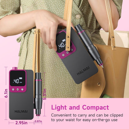 Electric Nail Drill Professional, Portable Nail File for Acrylic Gel Nails, Cordless Rechargeable Ultra Power Nail Drill Kit 40000RPM, HMC320 Salon-Grade Efile Nail Machine (Dark Grey)