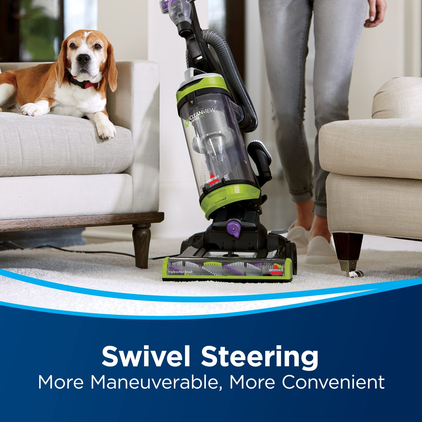 Bissell CleanView Swivel Pet Upright Vacuum, Swivel Steering for Maneuverability, Triple Action Brush Roll for Pet Hair, Large Capacity Dirt Tank & Scatter-Free Tech, 2252