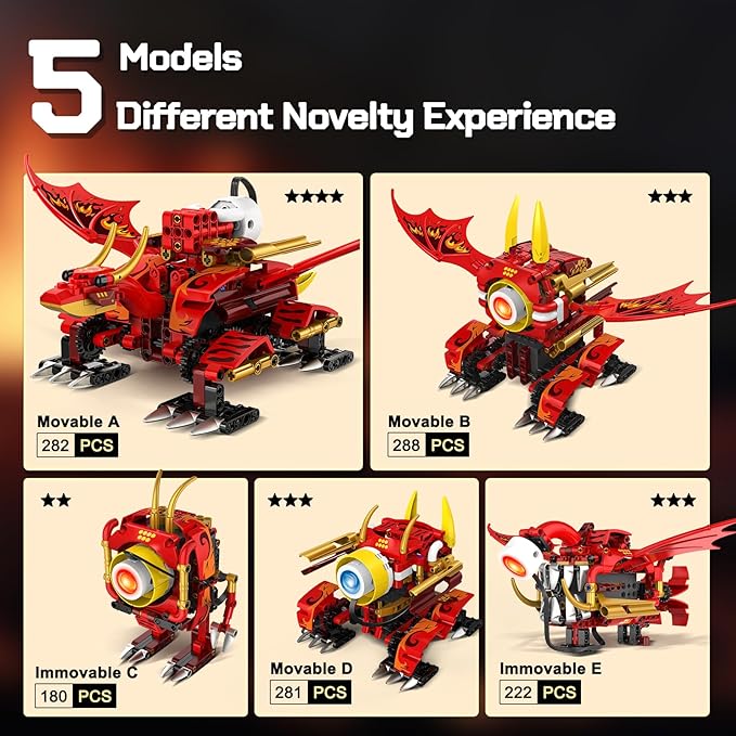 HOGOKIDS 5-in-1 Dragon Robot Building Toys with 6 Lighting Colors &amp 5 Light Effects - 354PCS Remote &amp App Control Robots Toy Set for Kids RC Robot Building Toys Gifts for Teens Boys Girls Age